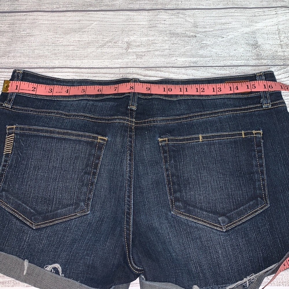 PAIGE Dark Indigo Rolled Hem Denim Shorts - Picture 6 of 9